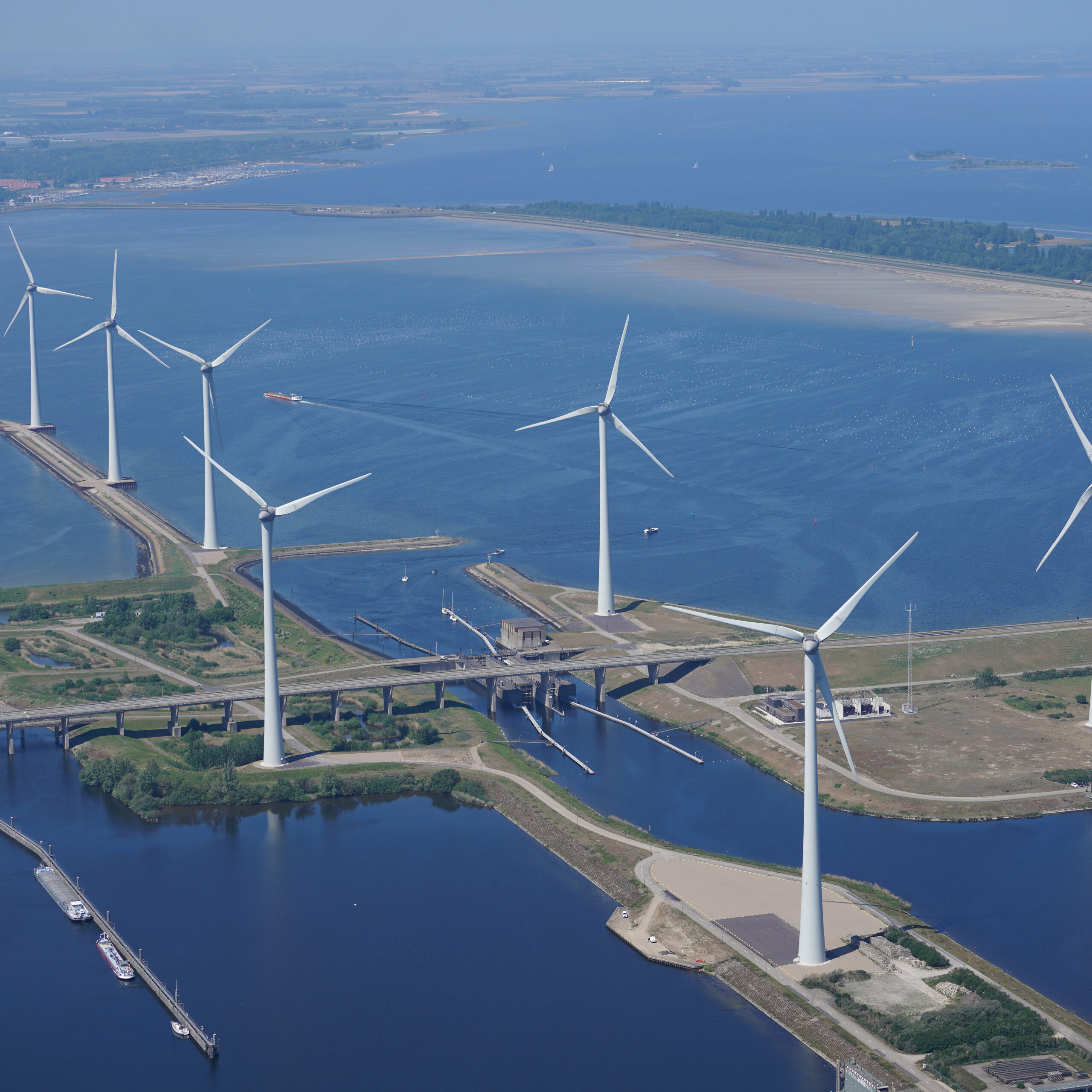 Aerial,View,Of,Offshore,Wind,Turbine,Farm,At,Sluice,Krammersluizen